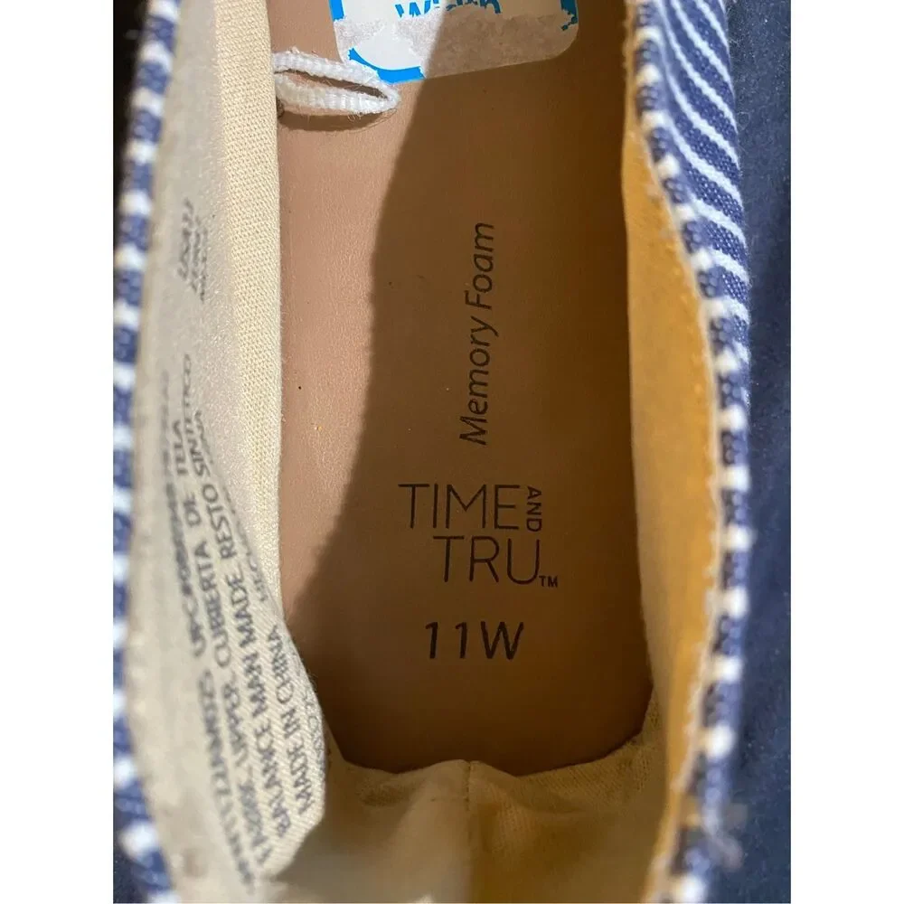 NWOT time and tru women’s blue striped slip on espadrille shoes 11